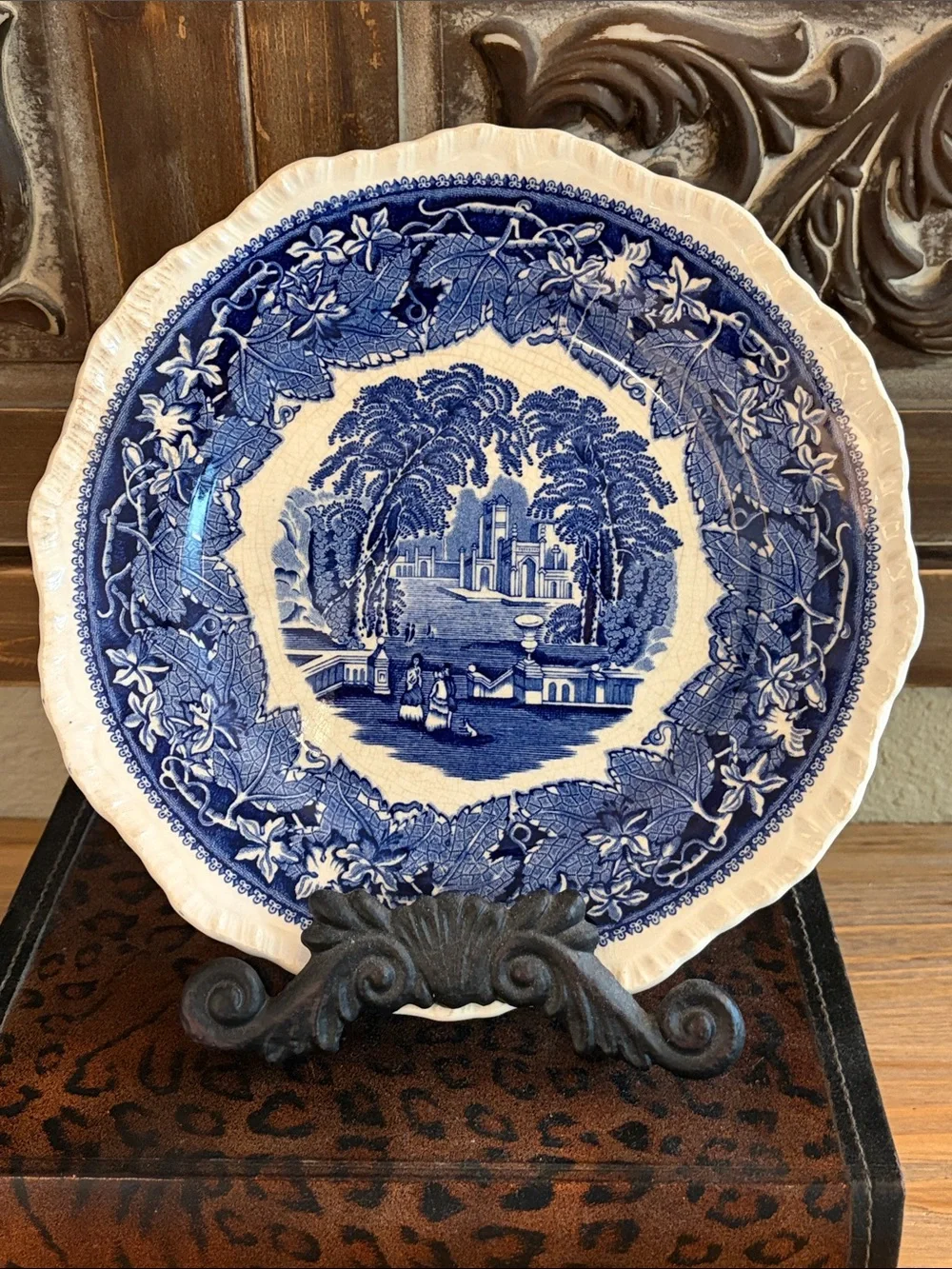 Mason Luncheon Plate. Blue and White “Vista” Pattern Scenic Transferware